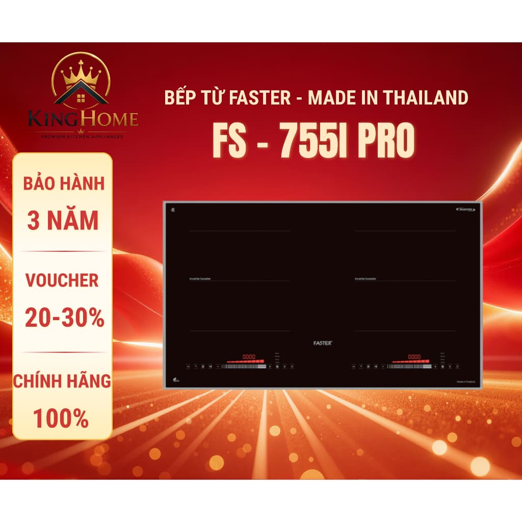 Bếp từ đôi FASTER 755IPRO | MADE IN Thái Lan | Biến tần Inverter sôi liu riu | Hàng chính hãng Hàng chính hãng