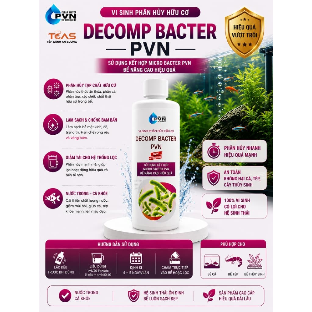 Vi Sinh Phân Hủy Hữu Cơ Decomp Bacter PVN - Men Vi Sinh Xử Lý Chất Thải, Thức Ăn Dư, Hồ Cá Cảnh, Hồ Thủy Sinh