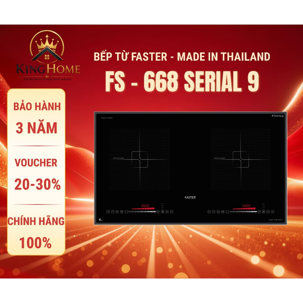 Bếp từ đôi Faster 668 Serial 9 | Bếp từ nhập khẩu Thái Lan | Bếp từ Inverter | Bảo hành 3 năm