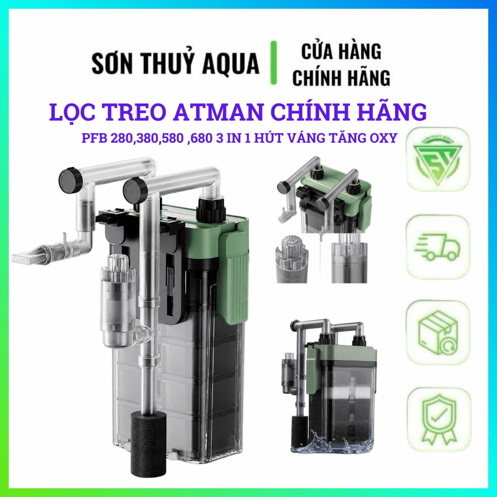 Lọc Treo ATMAN PFB 280/380/580/680 Có Hút Váng Mặt Nước - Lọc 3 Trong 1 Cho Bể Thủy Sinh, Cá Cảnh