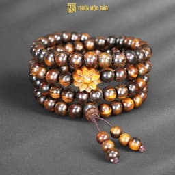 Vòng Gỗ Bách Xanh 108 Hạt 6/8mm Chìm Nước VIP Gỗ Già Thơm Đậm Mix Hoa Sen Tinh Tế | Vua Vòng Gỗ 1