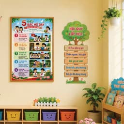 Tranh 5 Điều Bác Hồ dạy Thiếu niên Nhi đồng trang trí lớp học và bàn học cho bé 1