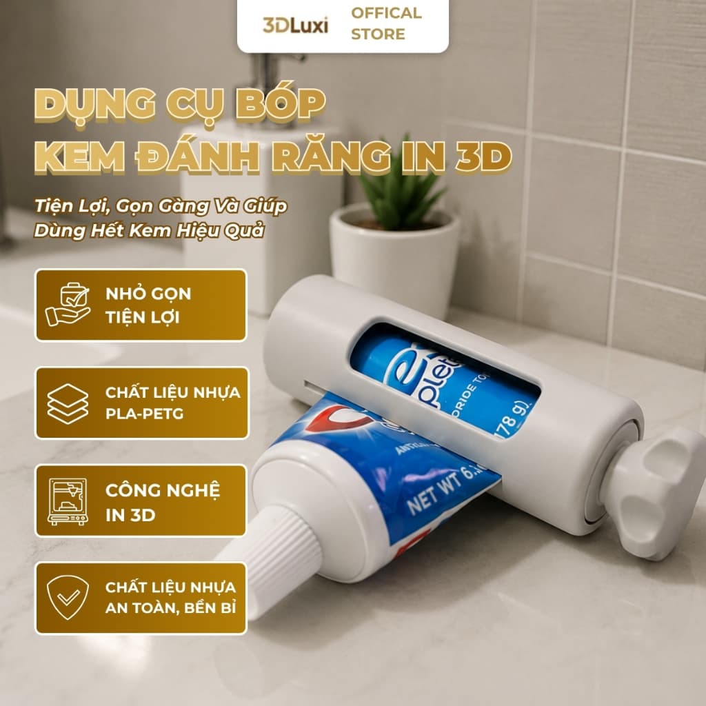 Dụng Cụ Bóp Kem Đánh Răng có núm xoay 3DLUXI, Giúp Lấy Hết Kem, Sử Dụng Gọn Gàng Tiện Lợi, In Từ Nhựa PLA/PETG An Toàn