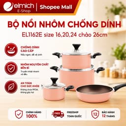 Bộ Nồi Nhôm Chống Dính Elmich 1162E Size 16,20,24, Chảo 26cm – Bền đẹp, chống dính tốt 1