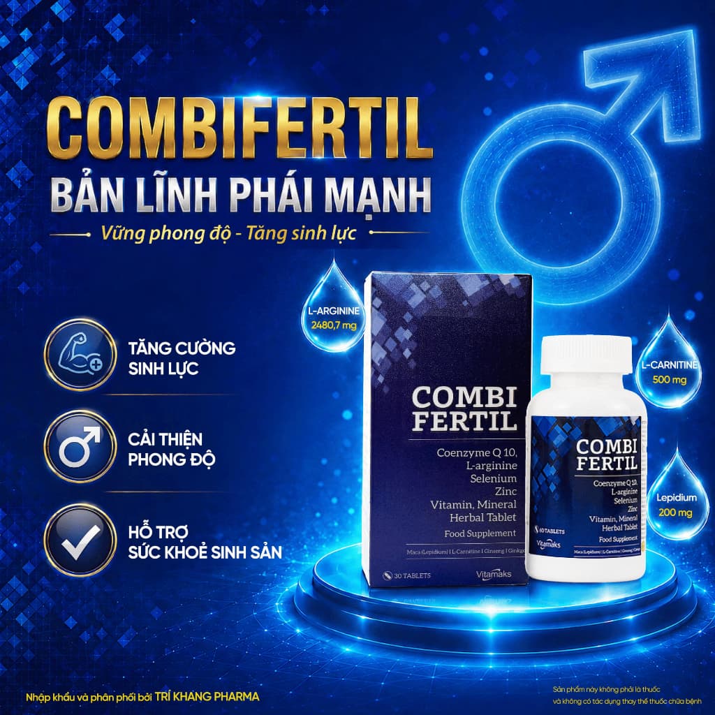 Viên Uống COMBIFERTIL Hỗ Trợ Sinh Lý Nam - Tăng Cường Thể Lực, Hỗ Trợ Sức Khỏe Nam Giới Hộp 30 Viên