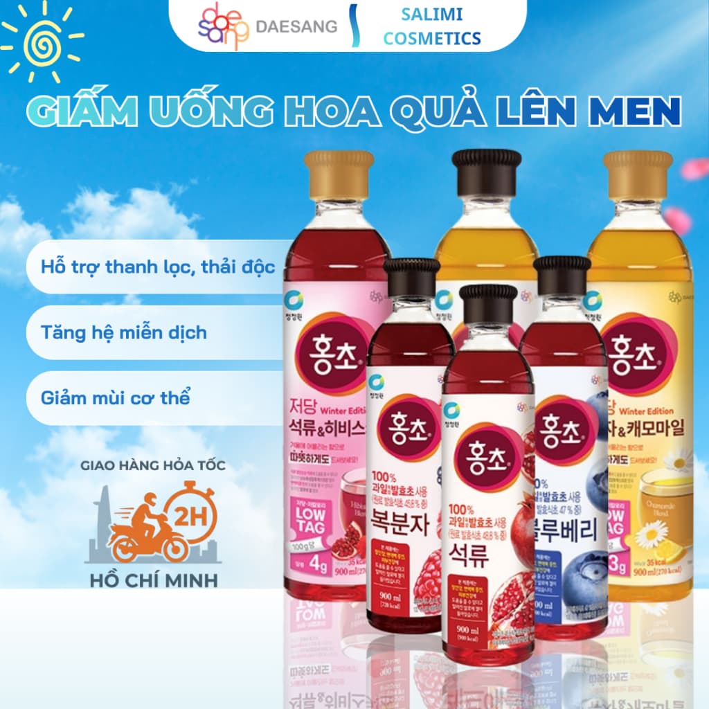 Giấm Uống Hoa Quả Lên Men DAESANG Hongcho Hàn Quốc (500ml/900ml) - Winter Edition Ít Đường, Tốt Cho Sức Khỏe