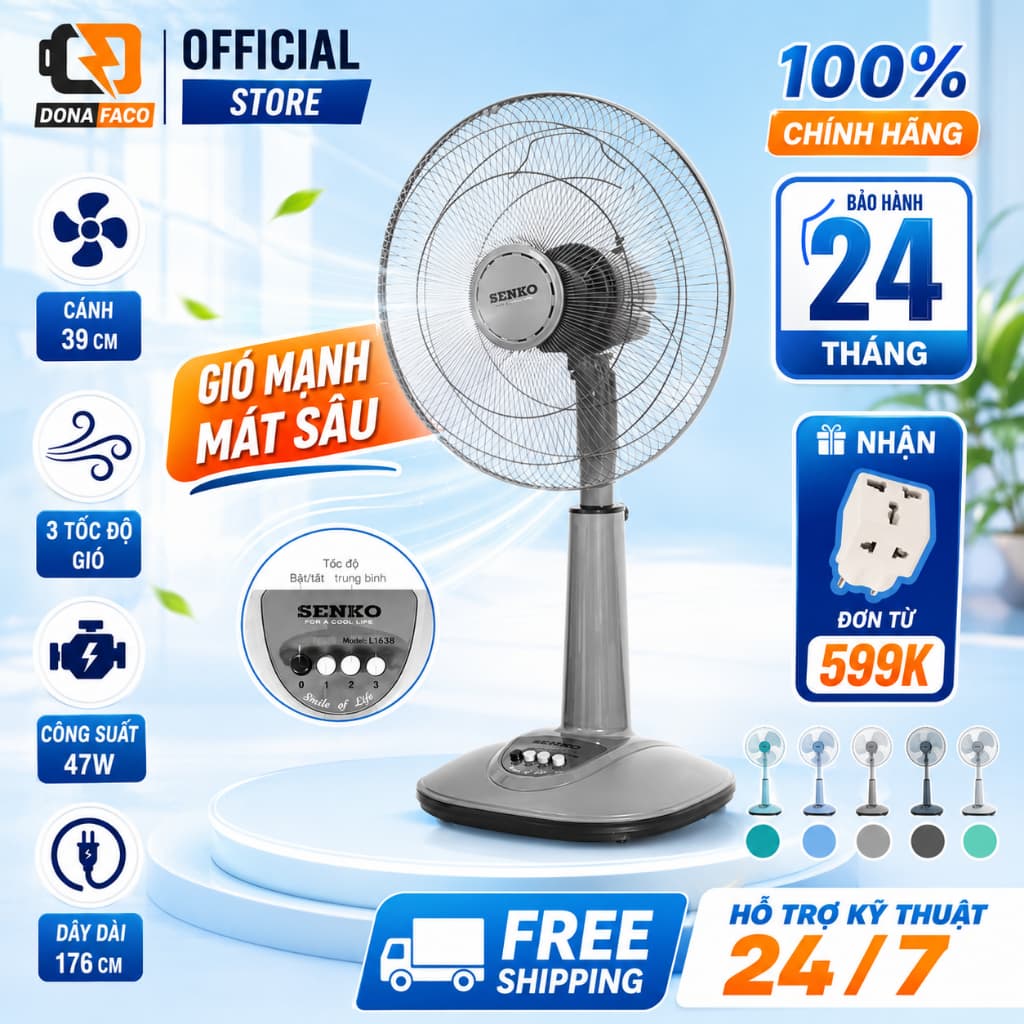 | Hỏa tốc | Quạt đứng Senko L1638 47W lồng 40cm 3 cấp gió điều chỉnh độ cao bảo hành 24 tháng