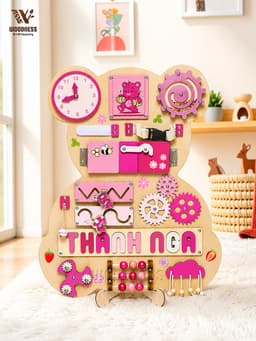 Bảng bận rộn con gấu IN TÊN RIÊNG - Busy board thương hiệu Woodness  - Đồ chơi gỗ giáo cụ Montessori - Board game 2