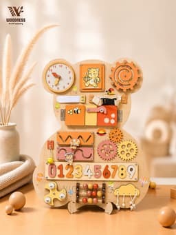 Bảng bận rộn con gấu IN TÊN RIÊNG - Busy board thương hiệu Woodness  - Đồ chơi gỗ giáo cụ Montessori - Board game 5