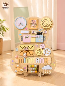 Bảng bận rộn con gấu IN TÊN RIÊNG - Busy board thương hiệu Woodness  - Đồ chơi gỗ giáo cụ Montessori - Board game 7
