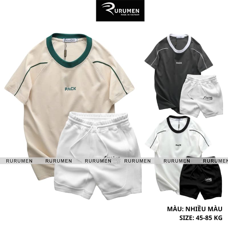 Set Bộ Nam - Áo Thun Nam Cổ Tròn In Chữ Pack Phối Viền Màu Và Quần Short Thun Nam Chicago (Size Từ M Đến XXL) - Rayman