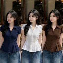 Áo sơ mi vân sọc ngắn tay dáng lửng xếp ly eo xinh xắn có dây buộc eo chất đũi vân mây BYN BYN KN237 2