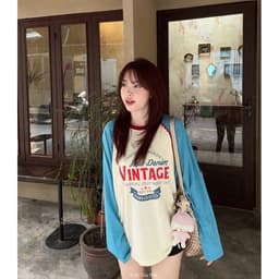 DÂY TÂY ( KÈM ẢNH THẬT ) Áo Thun Giấy Dài Tay 2359# MaoMao Áo Phông Dài Tay Raglan Phối Màu Mã 2359 In Chữ VINTAGE 3