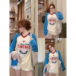 DÂY TÂY ( KÈM ẢNH THẬT ) Áo Thun Giấy Dài Tay 2359# MaoMao Áo Phông Dài Tay Raglan Phối Màu Mã 2359 In Chữ VINTAGE 1