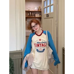 DÂY TÂY ( KÈM ẢNH THẬT ) Áo Thun Giấy Dài Tay 2359# MaoMao Áo Phông Dài Tay Raglan Phối Màu Mã 2359 In Chữ VINTAGE 6