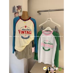 DÂY TÂY ( KÈM ẢNH THẬT ) Áo Thun Giấy Dài Tay 2359# MaoMao Áo Phông Dài Tay Raglan Phối Màu Mã 2359 In Chữ VINTAGE 8