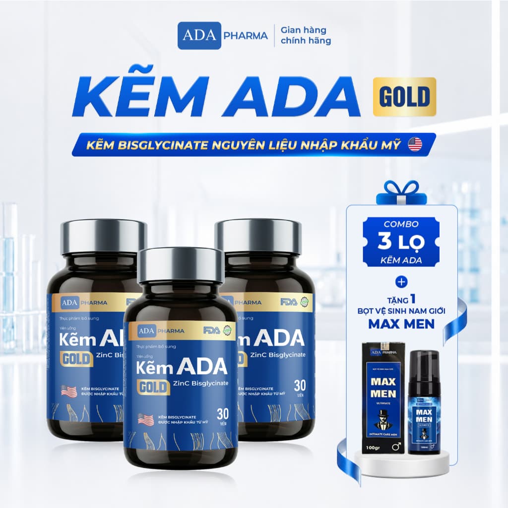 Kẽm ADA Gold - ứng dụng công nghệ ChelamaxBisglycinate với nguyên liệu từ Mỹ thêm Magie & Vitamin B.