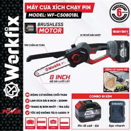 Máy cưa xích dùng pin Workfix WF-CS0801BL, Lam xích dài 8inch, Tra nhớt tự động - Chân pin phổ thông 2