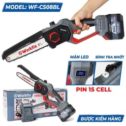Máy cưa xích dùng pin Workfix WF-CS0801BL, Lam xích dài 8inch, Tra nhớt tự động - Chân pin phổ thông 3