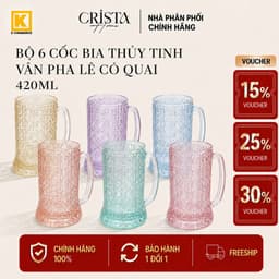 BỘ 6 CỐC BIA THỦY TINH VÂN PHA LÊ CÓ QUAI - CỐC UỐNG BIA - THỦY TINH CAO CẤP 420ML 60246 1