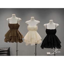 (Tặng Quần) Set Áo Hai Dây Tầng Xoè Tơ Đũi Màu Nâu Tây/Kem Tiểu Thư Kieupham.shop 8