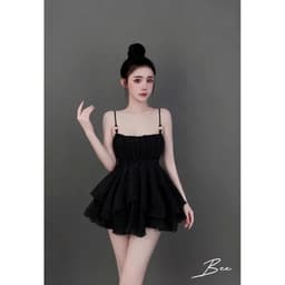 (Tặng Quần) Set Áo Hai Dây Tầng Xoè Tơ Đũi Màu Nâu Tây/Kem Tiểu Thư Kieupham.shop 3