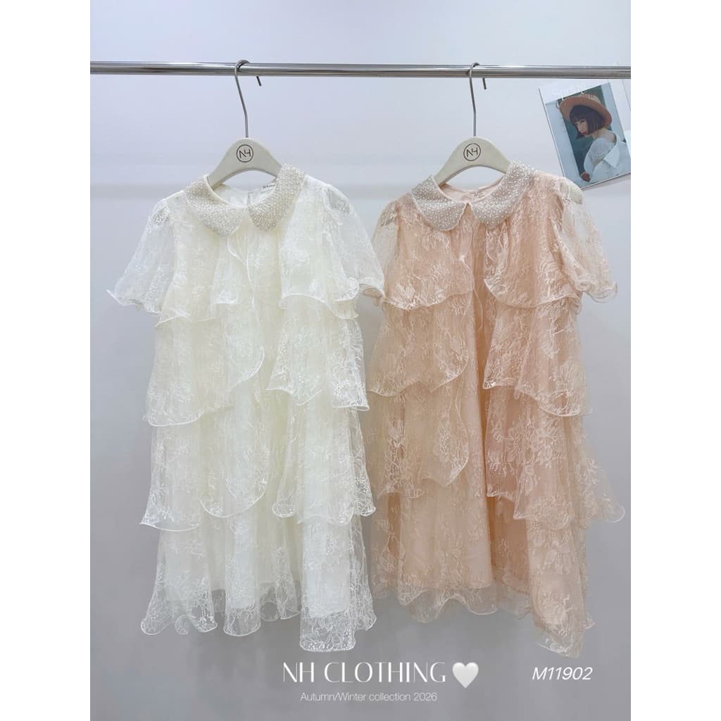 <Đầm Bầu Quynhanhhouse> (NH CLOTHING)Váy suông Váy ren cổ đá tầng M11902 sm