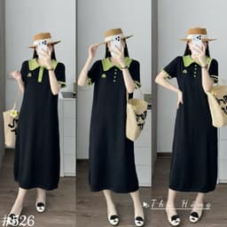 <Đầm Bầu Quynhanhhouse> (QC) #526 Váy tay bèo cổ xanh lá Free sz Bầu bí bon chen 1