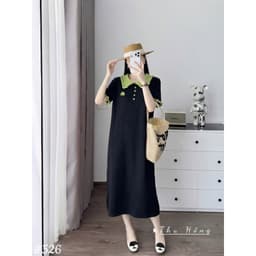 <Đầm Bầu Quynhanhhouse> (QC) #526 Váy tay bèo cổ xanh lá Free sz Bầu bí bon chen 2