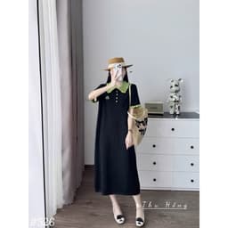 <Đầm Bầu Quynhanhhouse> (QC) #526 Váy tay bèo cổ xanh lá Free sz Bầu bí bon chen 4