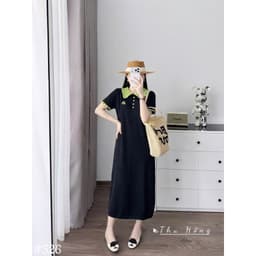 <Đầm Bầu Quynhanhhouse> (QC) #526 Váy tay bèo cổ xanh lá Free sz Bầu bí bon chen 7
