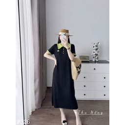 <Đầm Bầu Quynhanhhouse> (QC) #526 Váy tay bèo cổ xanh lá Free sz Bầu bí bon chen 6