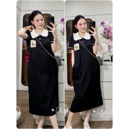 <Đầm Bầu Quynhanhhouse> (QC) #3208 Váy cổ sen túi tua rua thêu tranh Free sz Bầu bí bon chen 1