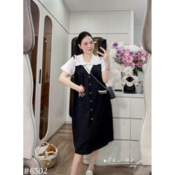 <Đầm Bầu Quynhanhhouse> (QC) #6502 Váy cổ sen túi kim sa Free sz Bầu bí bon chen 2
