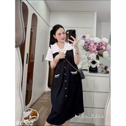 <Đầm Bầu Quynhanhhouse> (QC) #6502 Váy cổ sen túi kim sa Free sz Bầu bí bon chen 4