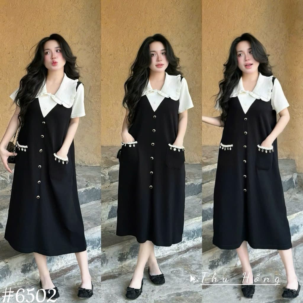 <Đầm Bầu Quynhanhhouse> (QC) #6502 Váy cổ sen túi kim sa Free sz Bầu bí bon chen