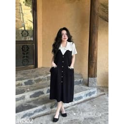 <Đầm Bầu Quynhanhhouse> (QC) #6502 Váy cổ sen túi kim sa Free sz Bầu bí bon chen 5