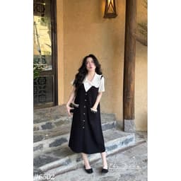 <Đầm Bầu Quynhanhhouse> (QC) #6502 Váy cổ sen túi kim sa Free sz Bầu bí bon chen 6