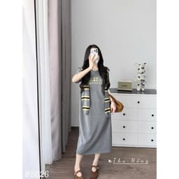 <Đầm Bầu Quynhanhhouse> (QC) #8626 Váy mtg khăn kẻ vàng Free sz  Bầu bí bao đẹp 5