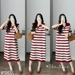 <Đầm Bầu Quynhanhhouse> (QC) #5858 Váy thủ thuỷ kẻ 2 khuy Free sz be/ghi/đỏ Bầu bí bon chen 2
