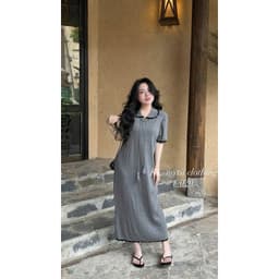 <Đầm Bầu Quynhanhhouse> (QC) # 020  Len mtg cổ sen dây buôc nơ freesize 4