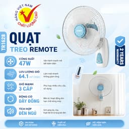 Quạt treo Senko TR1628 điều khiển từ xa, 47W, 3 cánh gió mạnh, bảo hành chính hãng 3