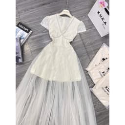 Xukadress - Váy ren xoè phối lưới đi tiệc sang chảnh 7