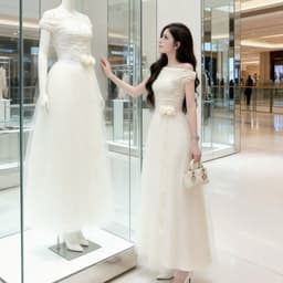 váy xoè bẹt vai hoa eo, váy dài sang chảnh 4