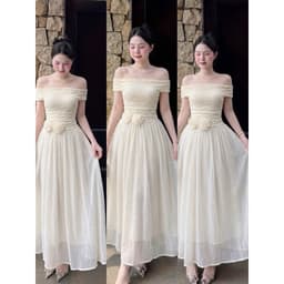 váy xoè bẹt vai hoa eo, váy dài sang chảnh 2
