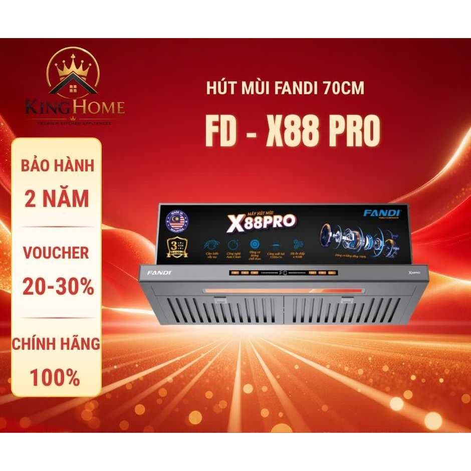 Máy hút mùi FANDI X88PRO | Nhập khẩu Malaysia | Động cơ BLDC công suất 1500m3/h | Bảo hành 3 năm