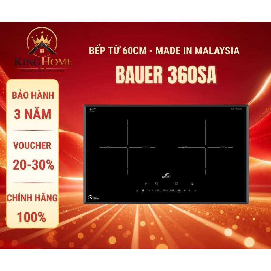 Bếp từ đôi Bauer 360SA - Nhập khẩu nguyên chiếc Malaysia - Kích thước 600 - Bảo hành chính hãng 3 năm | Hàng chính hãng