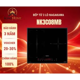 Bếp 3 lò điện từ Nagakawa UltraSlim NK3C08MB, công suất 2700W, 9 mức công suất linh hoạt, bảo hành chính hãng 1