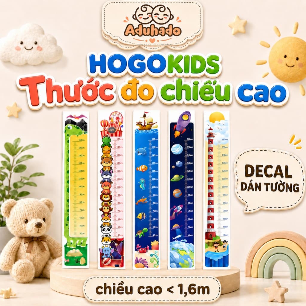 HogoKids Thước đo chiều cao decal dán tường , loại dầy cao cấp chống thấm 160cm