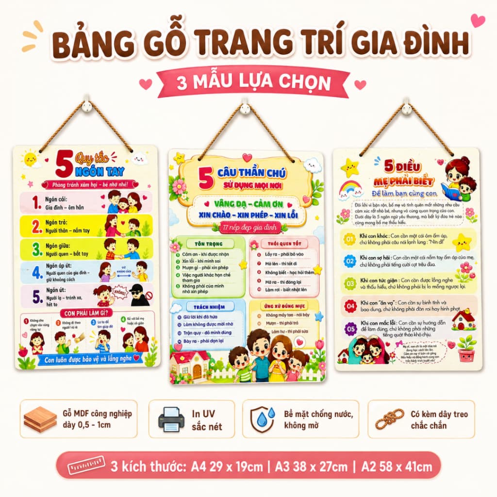 Bảng Gỗ Decor Gia Đình - Quy Tắc Ý Nghĩa Treo Tường Trang Trí Nhà Cửa